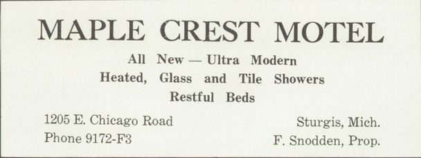Maple Crest Motel - Sturgis High School Yearbook Class Of 1956 (newer photo)